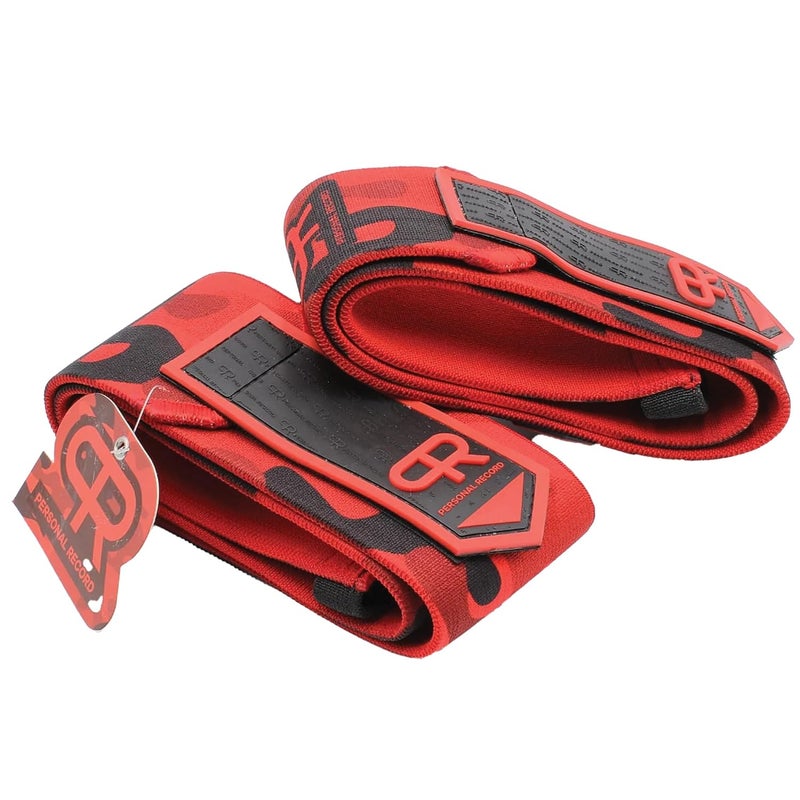 PR Personal Record Elbow Wraps for Weightlifting - Heavy Duty Construction, 25% More Elasticity, Reinforced Stitching, Extra Wide Fastener, Easy to Adjust, (Red Camo) - Image 1
